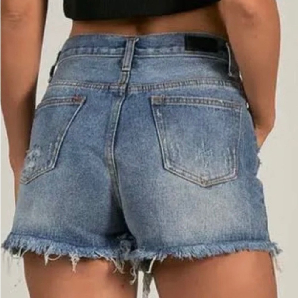 Elan Women Jean Shorts‎ Distressed Denim Blue High Rise Frayed Raw Hem Size M - Picture 2 of 12